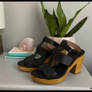 GUC Madewell Black t strap wooden heels